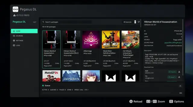 Pegasus DL v1.11.0 migliora download paralleli e archivi su PS5