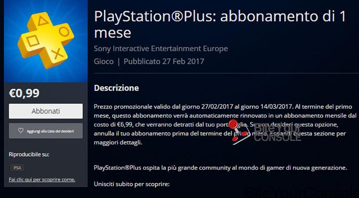 Abbonamento Playstation Plus di un mese a soli 0,99 centesimi